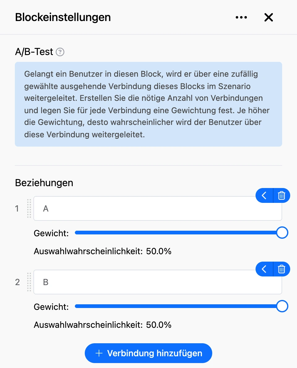 Einstellungspanel des Blocks „A/B-Test“