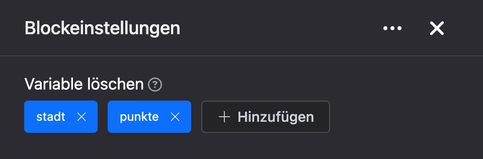 Einstellungspanel des Blocks „Variable löschen“