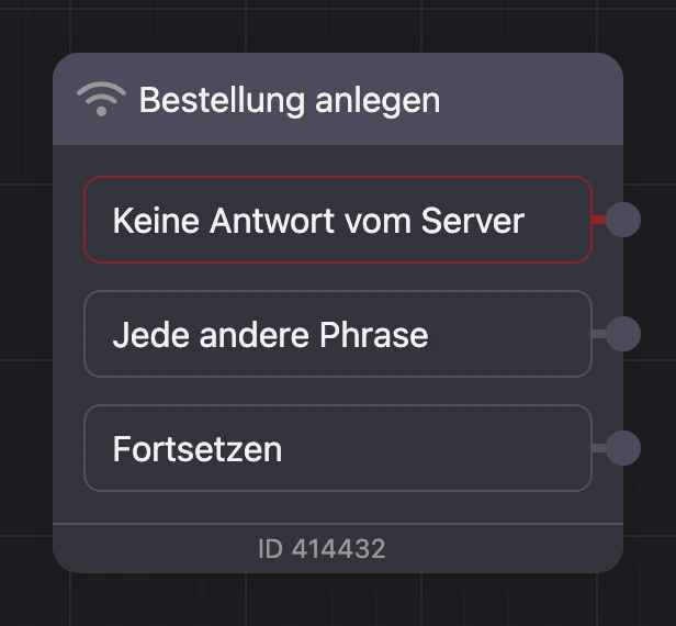 Block „HTTP-Anfrage“ im Schema: Ausgänge „Keine Antwort vom Server“, „Beliebige andere Phrase“ und „Weiter“