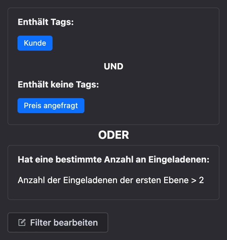 Dieselben Filter im Lesemodus