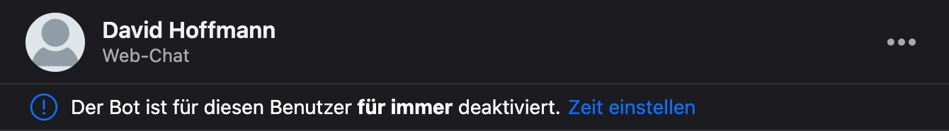 Hinweis „Bot für diesen Nutzer dauerhaft deaktiviert“ über dem Chat