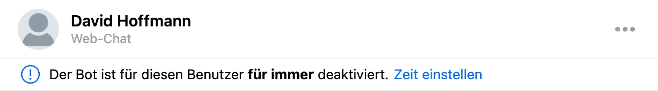 Hinweis „Bot für diesen Nutzer dauerhaft deaktiviert“ über dem Chat