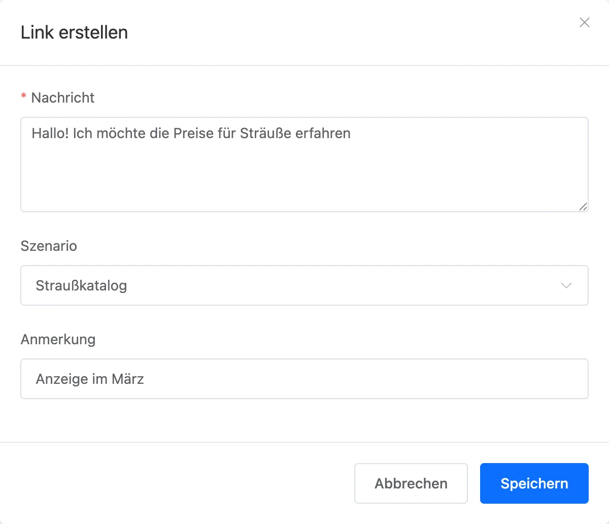 Fenster zum Erstellen eines Viber-Links mit dem Feld „Nachricht“