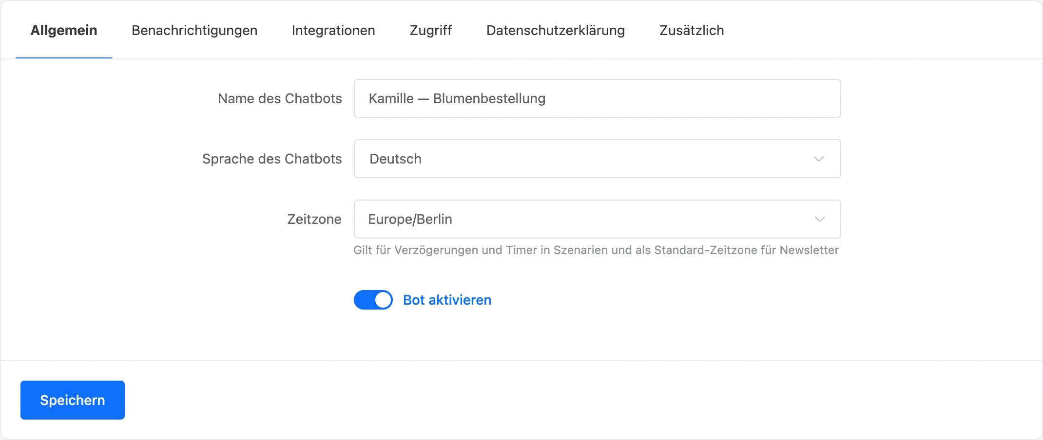 Tab mit den Haupteinstellungen des Bots