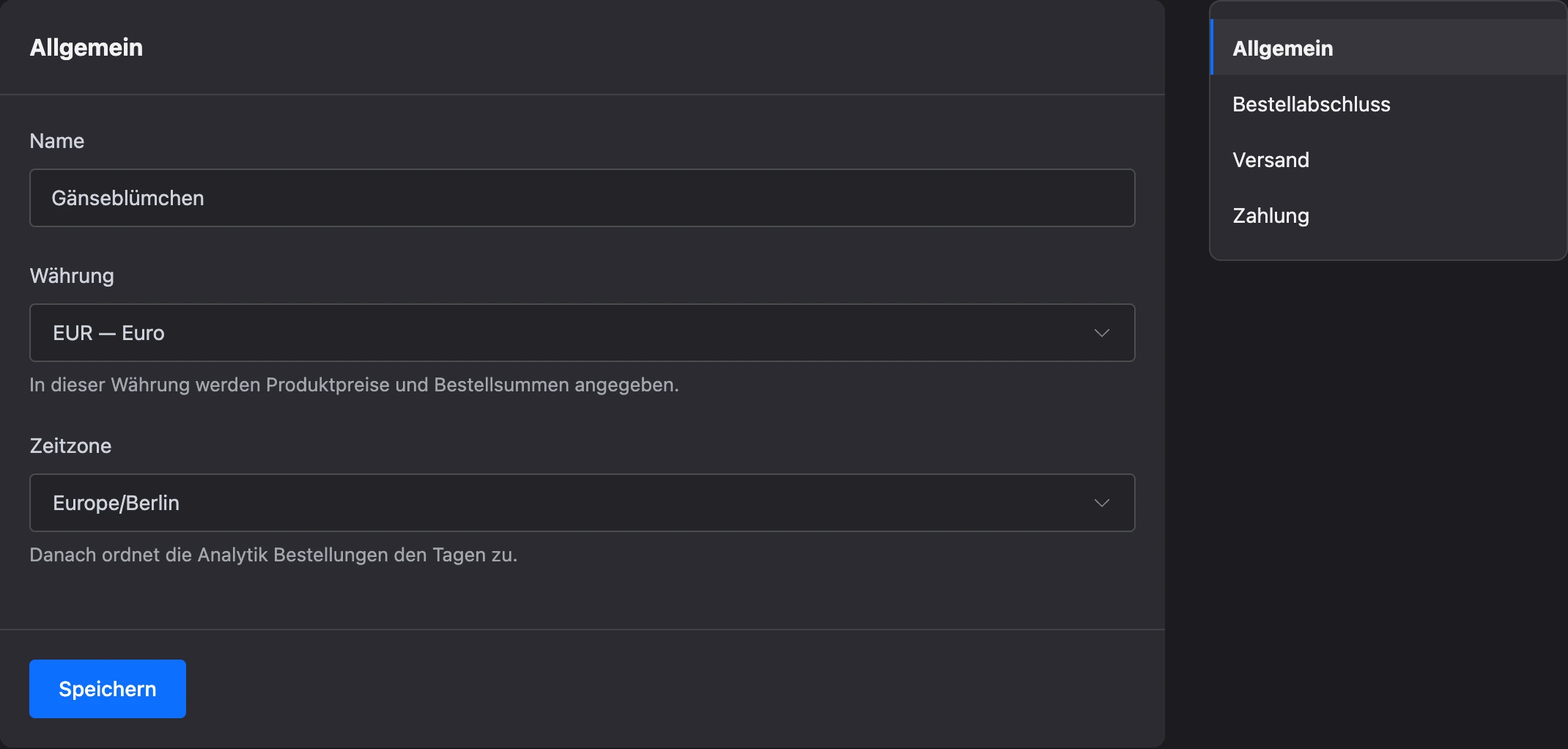 Allgemeine Shop-Einstellungen