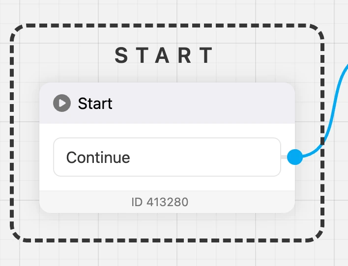 The "Start" start block on the scheme: the label above the block and the link to the next one