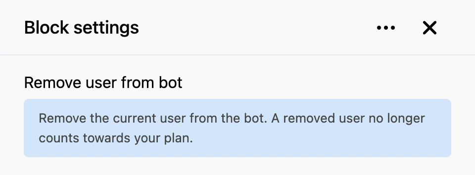 Settings panel of the "Remove user from bot" block