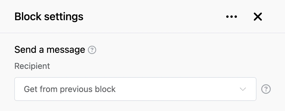 Settings panel of the "Send a message" block