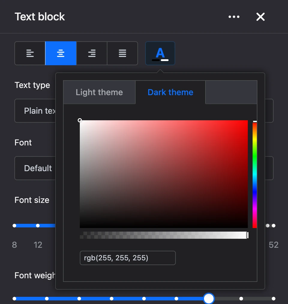 Color picker: light and dark theme tabs
