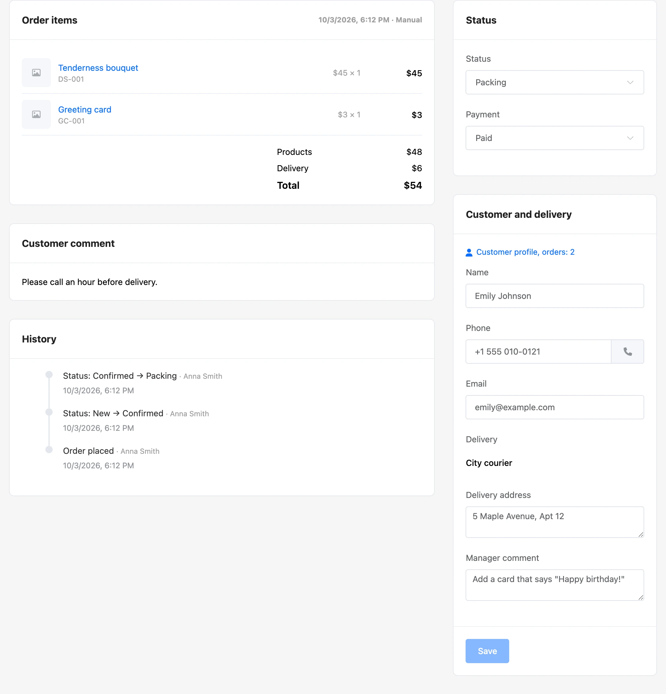 Order card