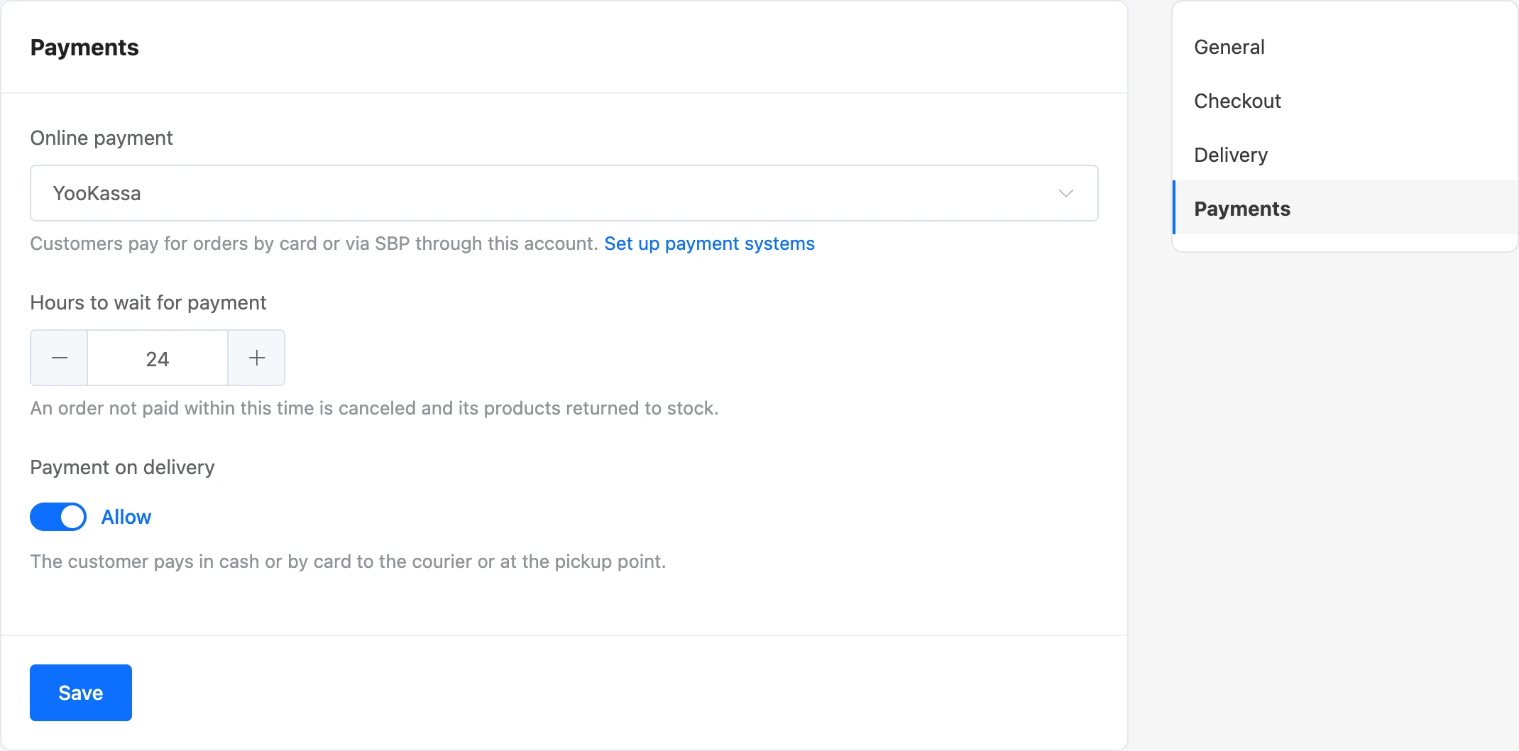 Shop payment settings