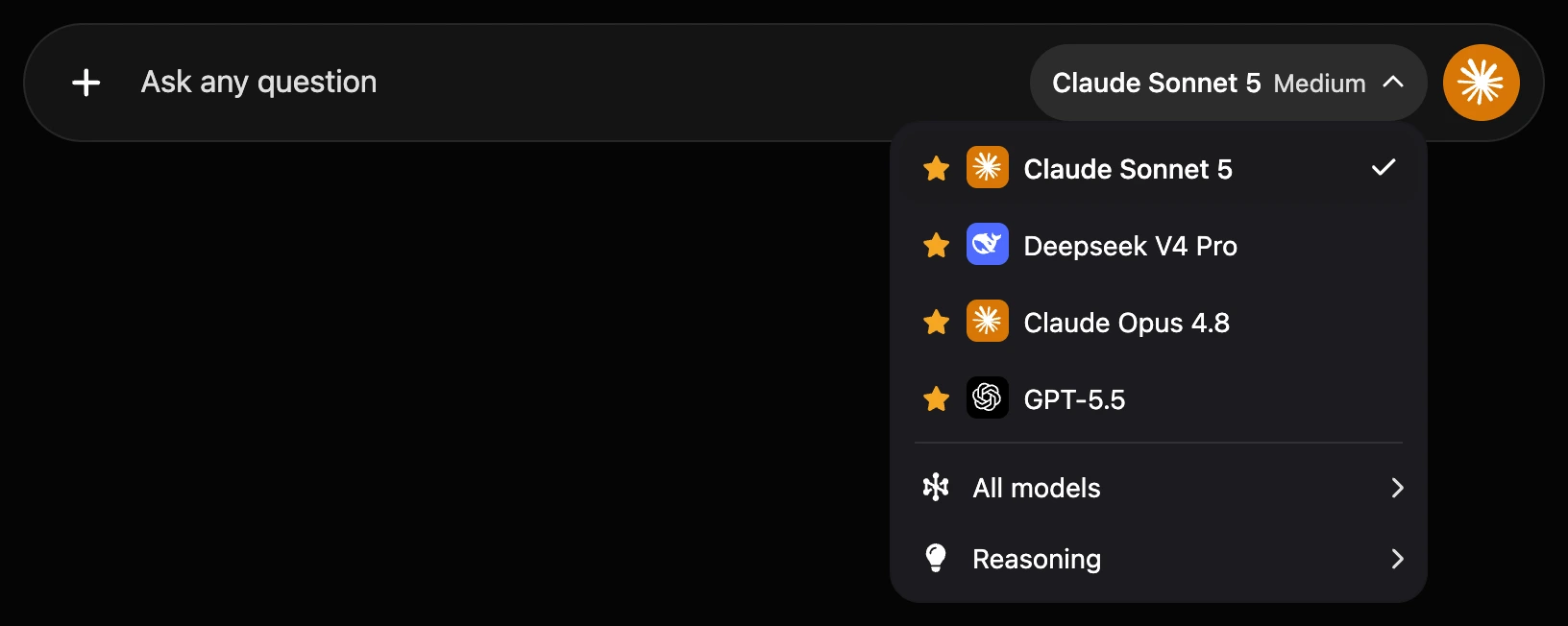 The model menu in the message field