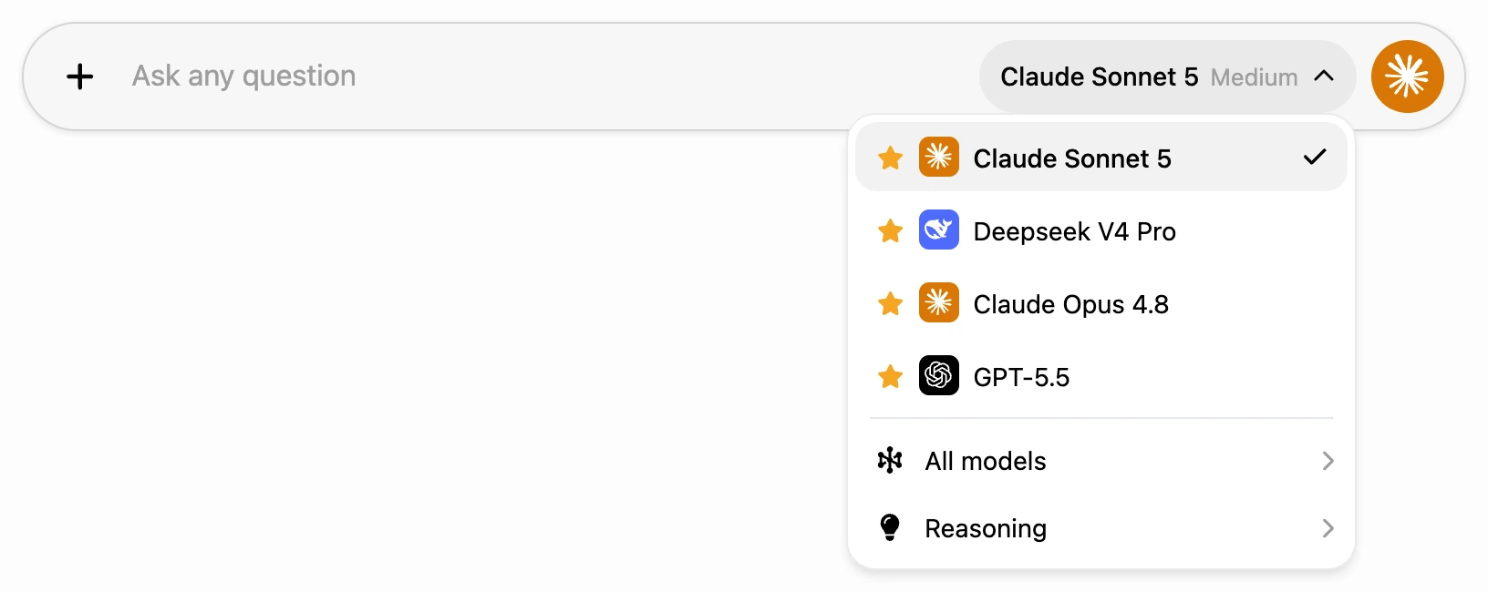 The model menu in the message field