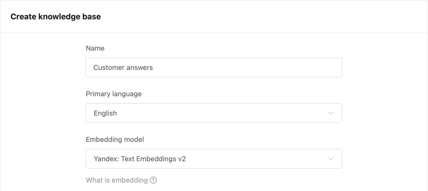 The knowledge base creation form