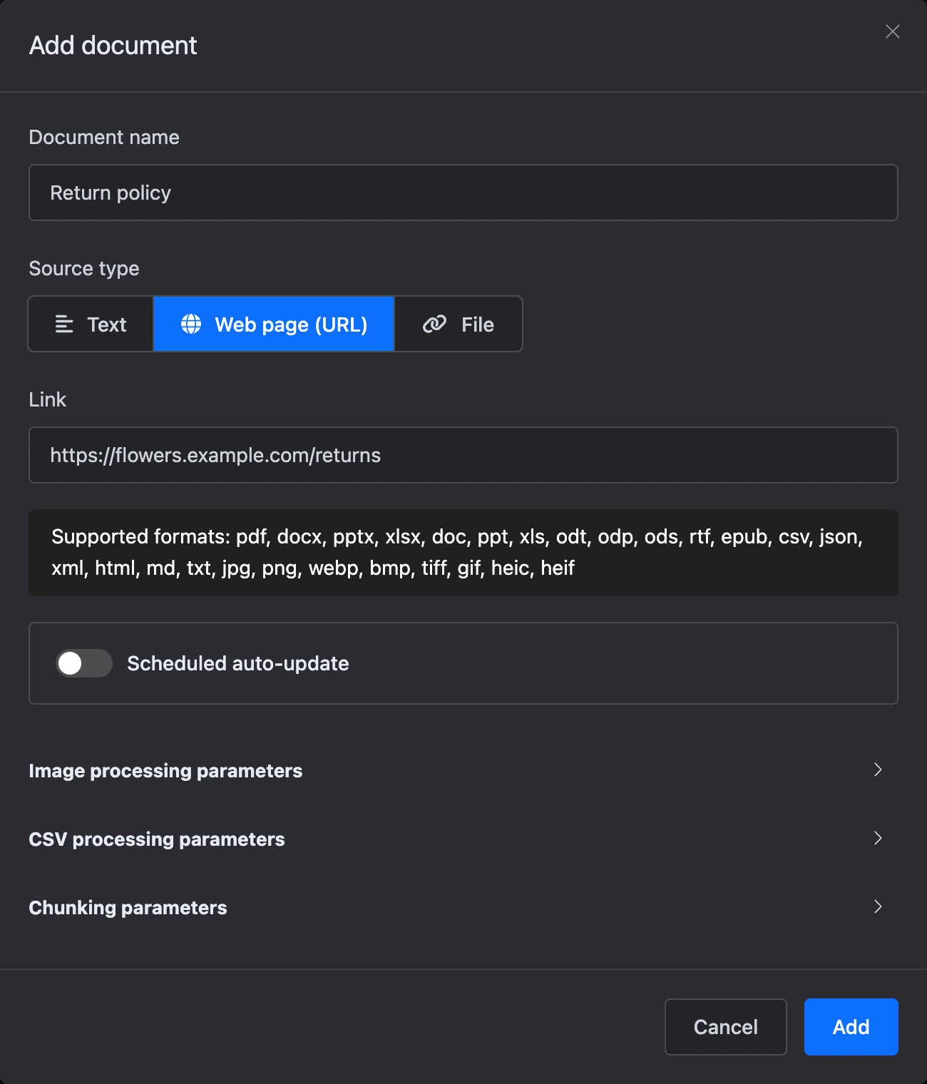 New document dialog: a web page by link