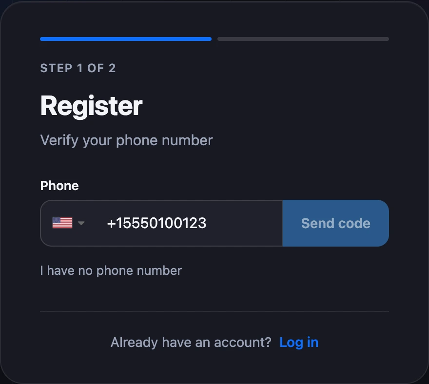 The “Confirm your phone number” step